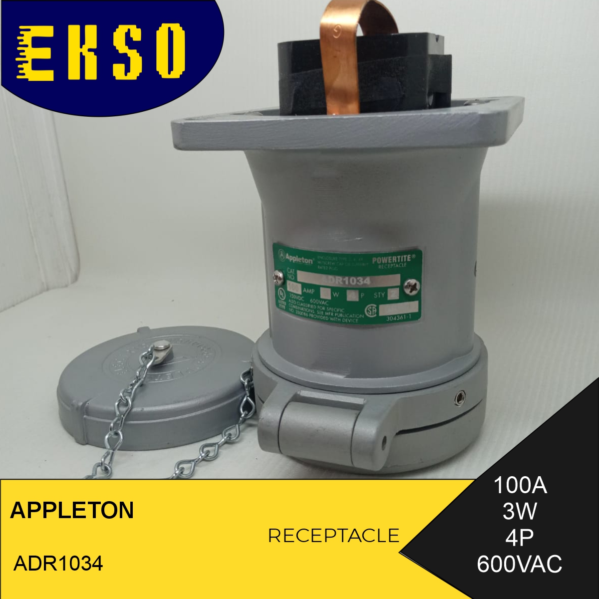 appleton adr1034 100a 3w4p receptacle (600vac/250vdc)